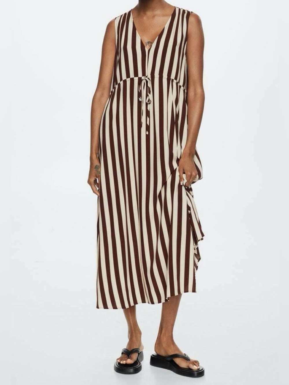 Mango Brown & Cream Vertical Stripe Sleeveless Maxi Dress Size M